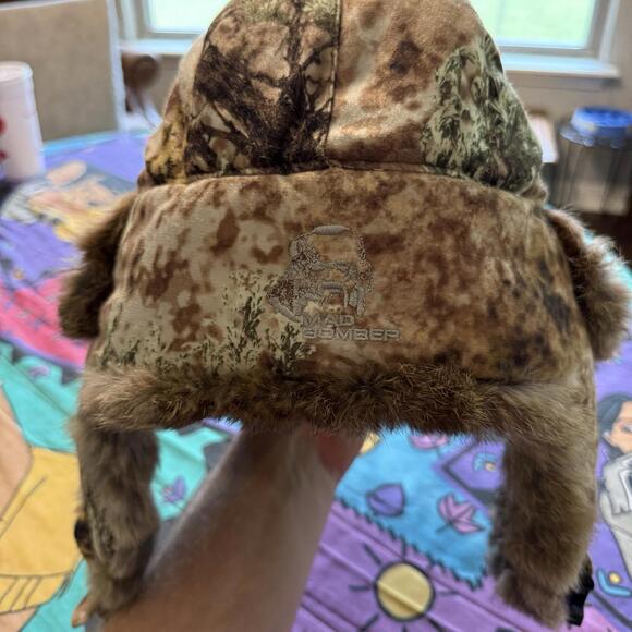 NWOT Vintage Mad Bomber Supplex Camo Bomber Hat Real Rabbit Fur Size Medium - Picture 1 of 6